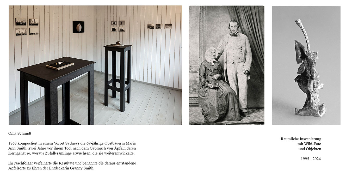 Oma Schmidt; räumliche Inszinierung mit Wiki-Foto und Objekten, 1995 - 2024